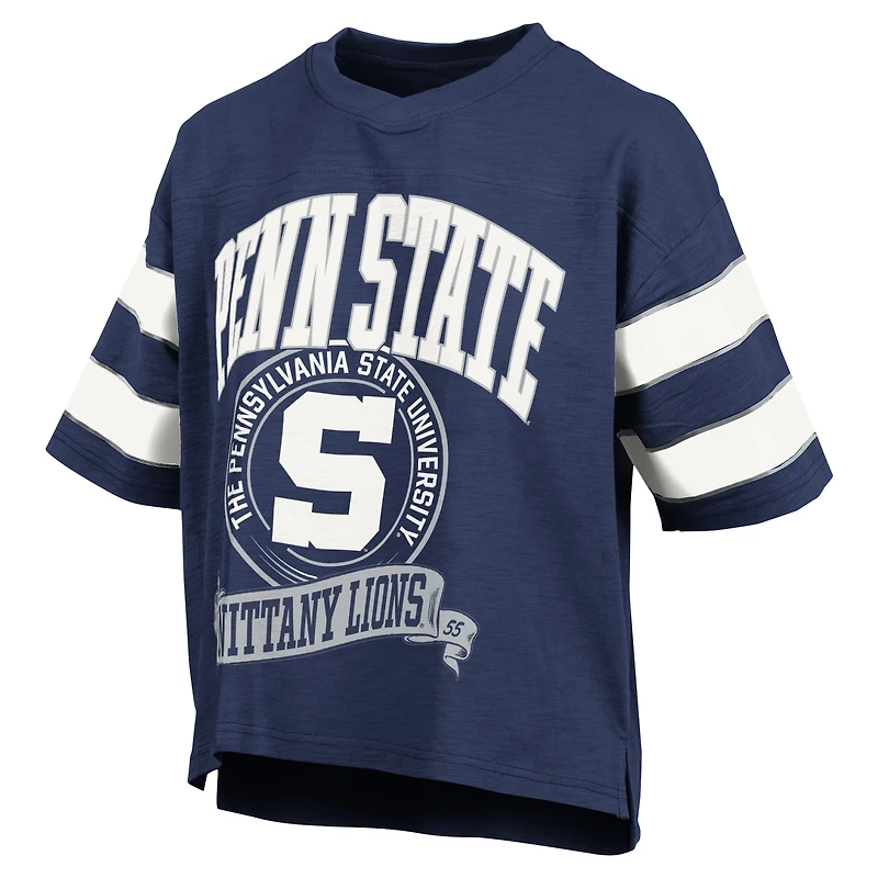 T-shirt à rayures et manches Emily pour femme, bleu marine, Penn State Nittany Lions