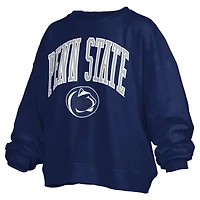 Women's Pressbox Navy Penn State Nittany Lions Janise Arch Over Logo Waist Length Oversized Pullover Sweatshirt