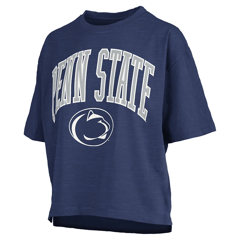 Women's Pressbox Navy Penn State Nittany Lions Nelson Arch Over Logo Waist Length Oversized Slub T-Shirt
