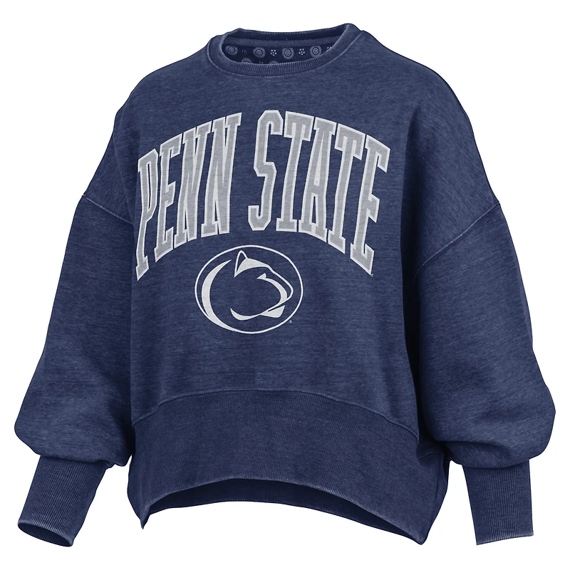 Women's Pressbox Navy Penn State Nittany Lions Oversized Waist-Length Crewneck Sweatshirt