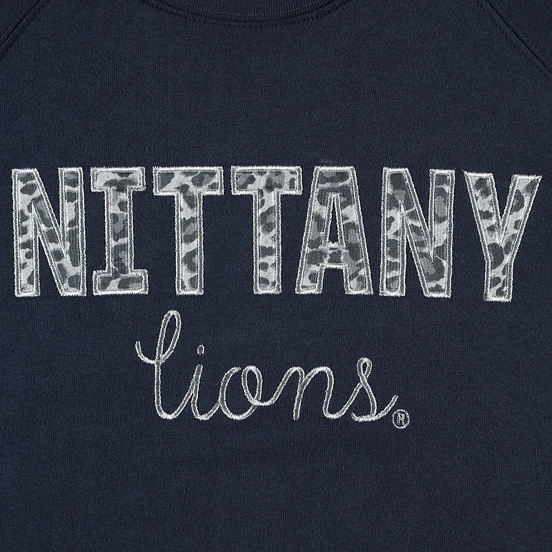 Women's Pressbox Navy Penn State Nittany Lions Steamboat Animal Print Raglan Pullover Sweatshirt