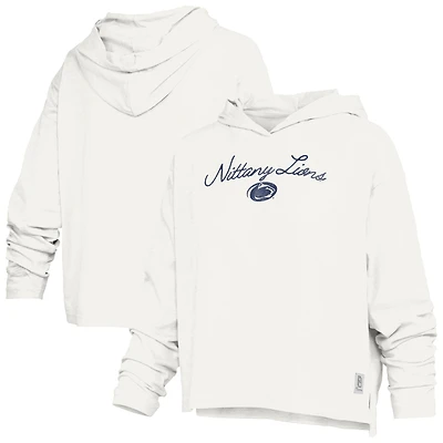 T-shirt à capuche manches longues en jersey flammé blanc Penn State Nittany Lions Faye pour femmes, Pressbox
