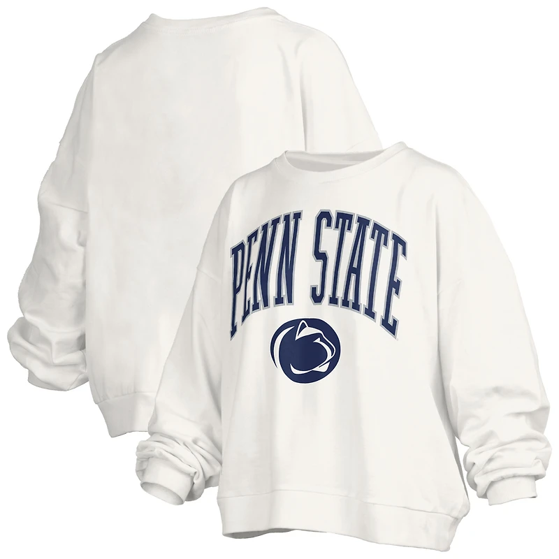 Sweat-shirt surdimensionné blanc pour femme avec logo Janise Arch Over, longueur à la taille, des Nittany Lions de Penn State