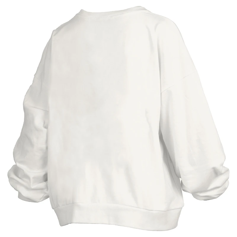 Women's Pressbox White Penn State Nittany Lions Janise Arch Over Logo Waist Length Oversized Pullover Sweatshirt