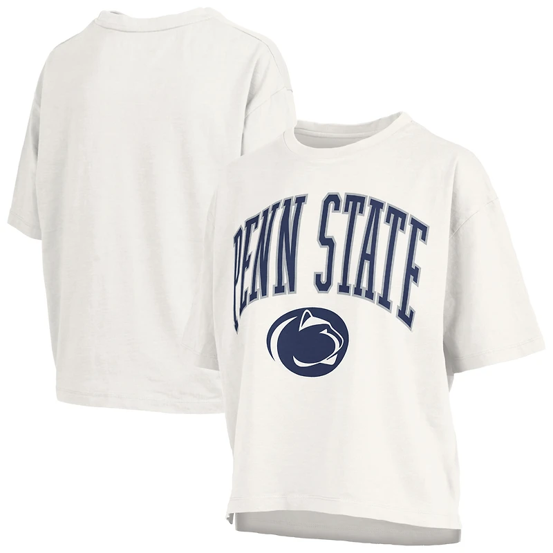 Women's Pressbox White Penn State Nittany Lions Nelson Arch Over Logo Waist Length Oversized Slub T-Shirt