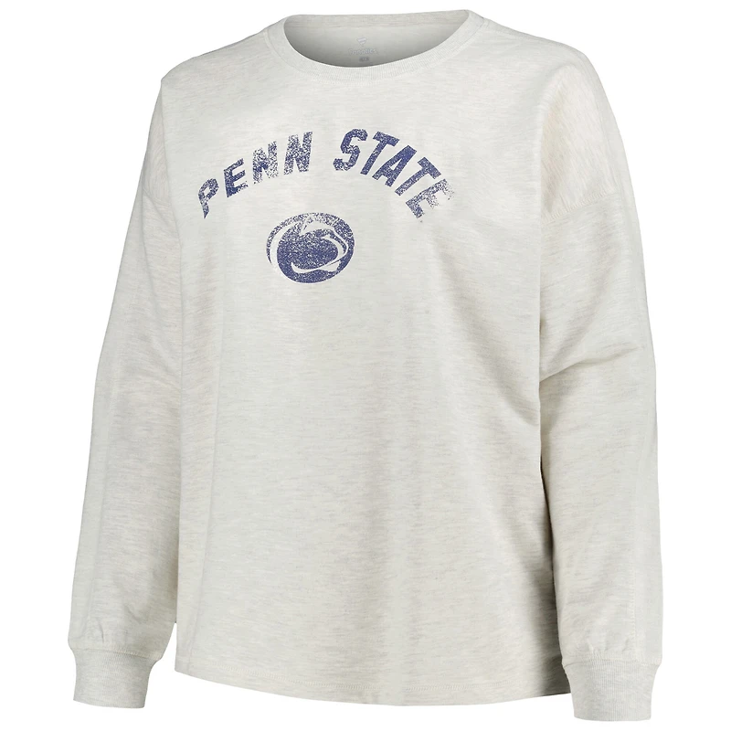 Profil pour femme Oatmeal Penn State Nittany Lions Grande taille en détresse Arche sur logo Neutre Boxy Pull Sweat-shirt