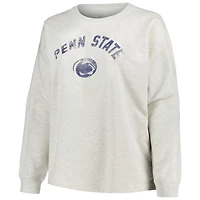 Profil pour femme Oatmeal Penn State Nittany Lions Grande taille en détresse Arche sur logo Neutre Boxy Pull Sweat-shirt