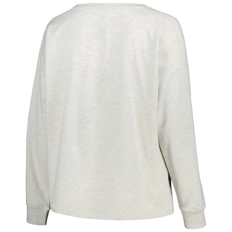 Women's Profile Oatmeal Penn State Nittany Lions Plus Distressed Arch Over Logo Neutral Boxy Pullover Sweatshirt