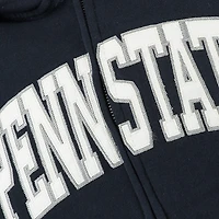 Sweat à capuche zippé pour femme, style athlétique, bleu marine, Penn State Nittany Lions, avec nom en arc de cercle.