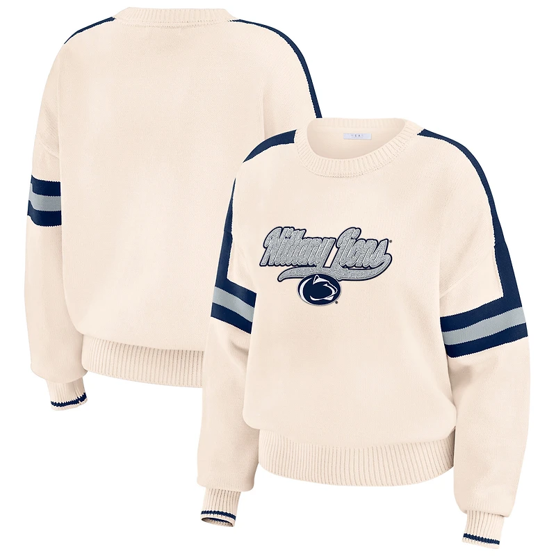Pull à rayures en chenille tissée Penn State Nittany Lions de couleur crème pour femme WEAR by Erin Andrews