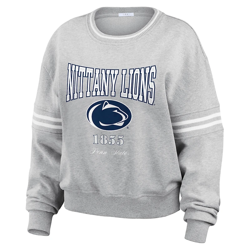 Women's WEAR by Erin Andrews Heather Gray Penn State Nittany Lions Classic Stripe Pullover Sweater