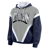 Veste coupe-vent à capuche entièrement zippée colorblock Penn State Nittany Lions bleu marine/gris pour femme par Erin Andrews