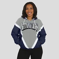 Veste coupe-vent à capuche entièrement zippée colorblock Penn State Nittany Lions bleu marine/gris pour femme par Erin Andrews