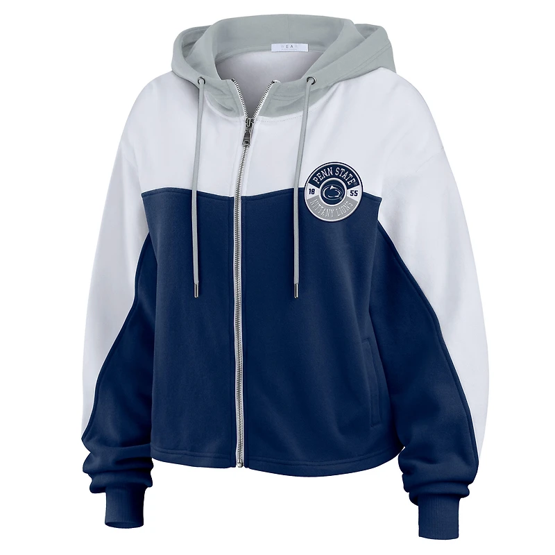Women's WEAR by Erin Andrews Navy Penn State Nittany Lions Color-Block Full-Zip Hoodie