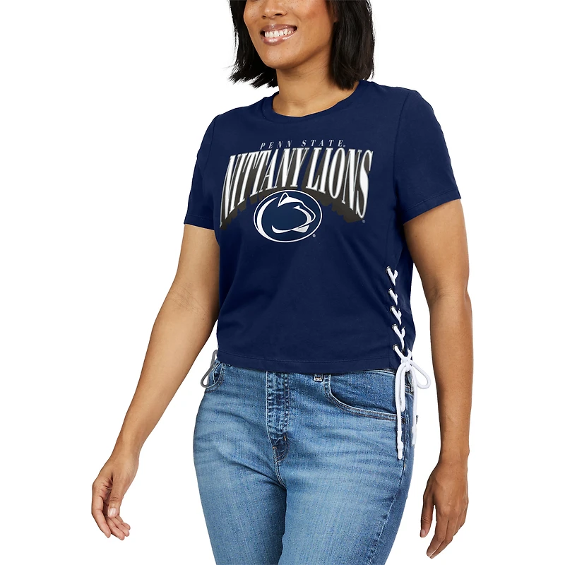 Women's WEAR by Erin Andrews Navy Penn State Nittany Lions Side Lace-Up Modest Crop T-Shirt