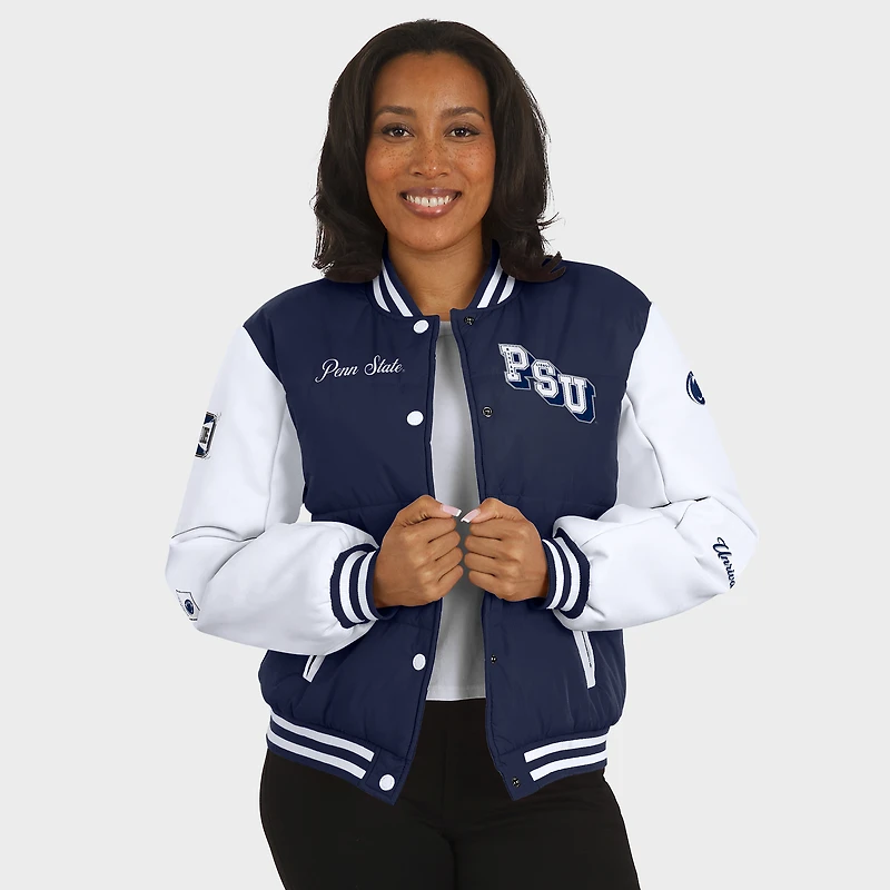 Women's WEAR by Erin Andrews  Navy Penn State Nittany Lions Varsity Puffer Jacket