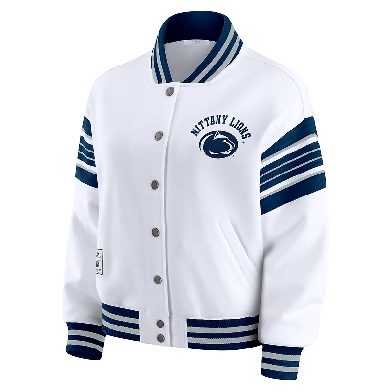 Sweat-shirt polaire à boutons-pression en satin blanc et marine Penn State Nittany Lions de la marque WEAR by Erin Andrews pour femme