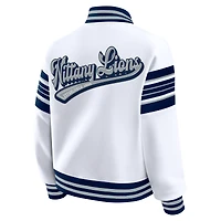 Women's WEAR by Erin Andrews White/Navy Penn State Nittany Lions Satin Stitch Full-Snap Fleece Sweatshirt Jacket