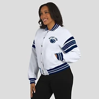 Sweat-shirt polaire à boutons-pression en satin blanc et marine Penn State Nittany Lions de la marque WEAR by Erin Andrews pour femme