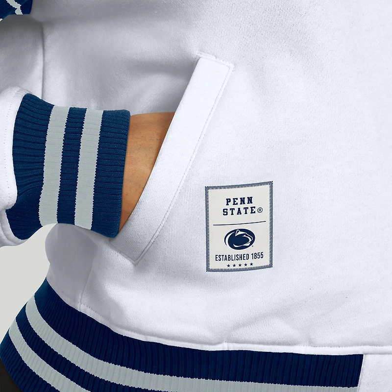 Women's WEAR by Erin Andrews White/Navy Penn State Nittany Lions Satin Stitch Full-Snap Fleece Sweatshirt Jacket