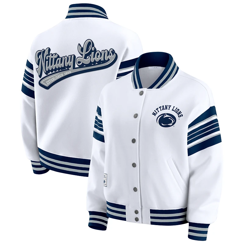 Sweat-shirt polaire à boutons-pression en satin blanc et marine Penn State Nittany Lions de la marque WEAR by Erin Andrews pour femme