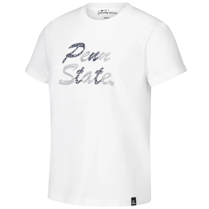 Women's White Penn State Nittany Lions Hand Sewn Beaded Script T-Shirt