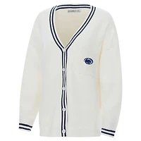 Cardigan boutonné en tricot rayé crème pour femme ZooZatz Penn State Nittany Lions