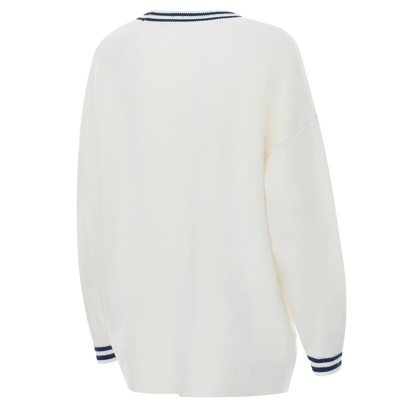 Cardigan boutonné en tricot rayé crème pour femme ZooZatz Penn State Nittany Lions