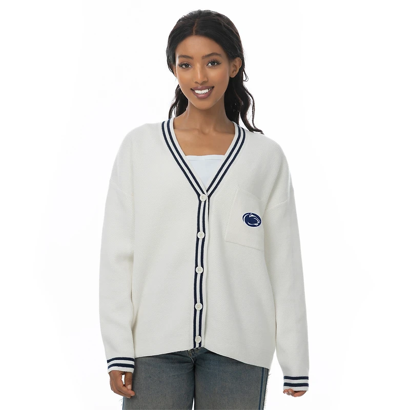 Cardigan boutonné en tricot rayé crème pour femme ZooZatz Penn State Nittany Lions