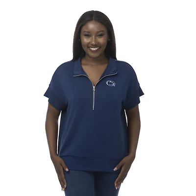 Women's ZooZatz Navy Penn State Nittany Lions Tri-Blend Quarter-Zip Flowy Top