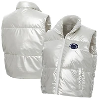 Women's ZooZatz Silver Penn State Nittany Lions Metallic Cropped Full-Zip Sleeveless Puffer Vest