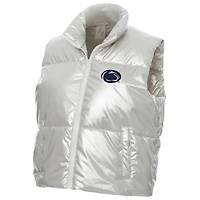 Women's ZooZatz Silver Penn State Nittany Lions Metallic Cropped Full-Zip Sleeveless Puffer Vest