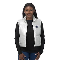 Women's ZooZatz Silver Penn State Nittany Lions Metallic Cropped Full-Zip Sleeveless Puffer Vest
