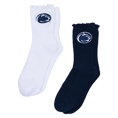 Lot de deux paires de chaussettes à ourlet ondulé ZooZatz blanches/bleu marine pour femme des Penn State Nittany Lions