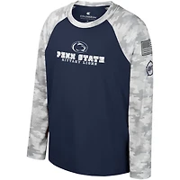T-shirt à manches longues Raglan pour jeunes Colosseum Navy/Camo Penn State Nittany Lions OHT Appréciation militaire Dark Star