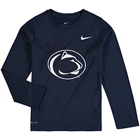 T-shirt de performance à manches longues Nike Penn State Nittany Lions Legend Logo bleu marine chiné pour jeune