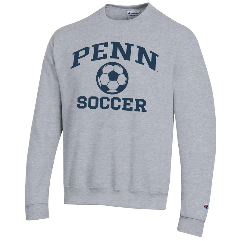 Men's Champion Heather Gray Pennsylvania Quakers Soccer Icon Powerblend Pullover Sweatshirt