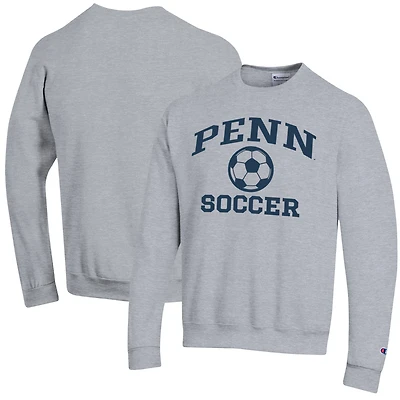 Men's Champion Heather Gray Pennsylvania Quakers Soccer Icon Powerblend Pullover Sweatshirt