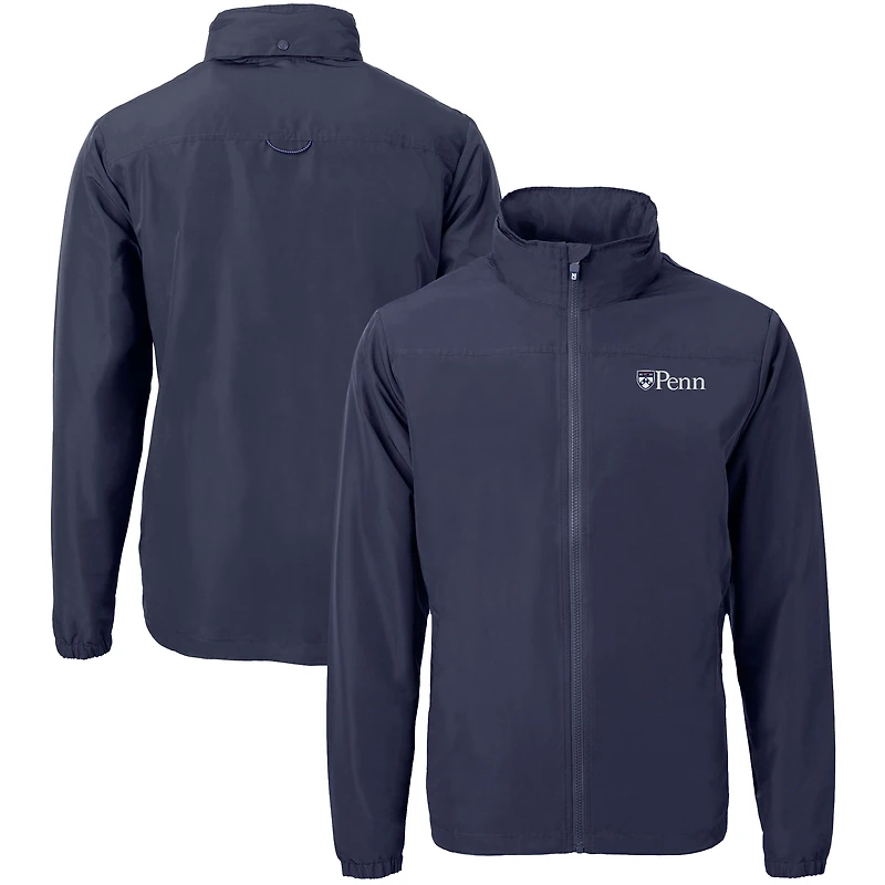 Men's Cutter & Buck Navy Pennsylvania Quakers Big Tall Charter Eco Knit Recycled Full-Zip Jacket