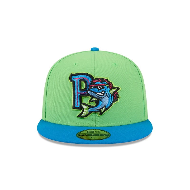 Casquette ajustée 59FIFTY pour homme New Era Neon Green Pensacola Blue Wahoos Theme Nights