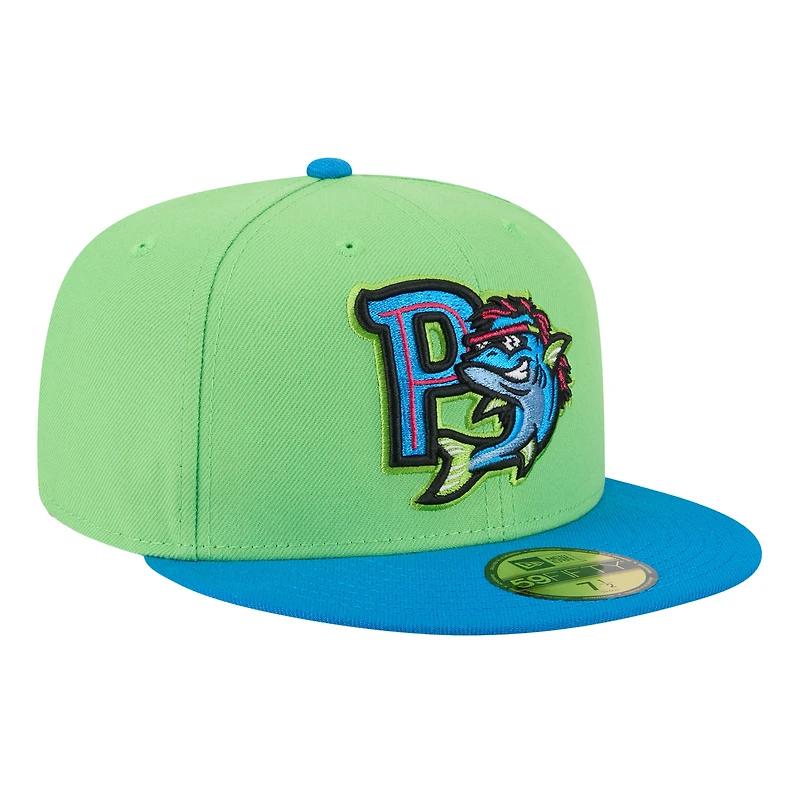 Casquette ajustée 59FIFTY pour homme New Era Neon Green Pensacola Blue Wahoos Theme Nights
