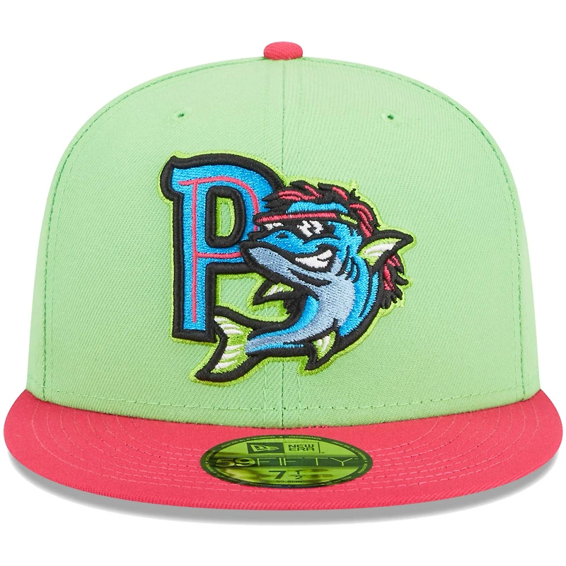 New Era Green Pensacola Blue Wahoos Theme Nights Mullets Alternate 2 59FIFTY Casquette ajustée pour homme