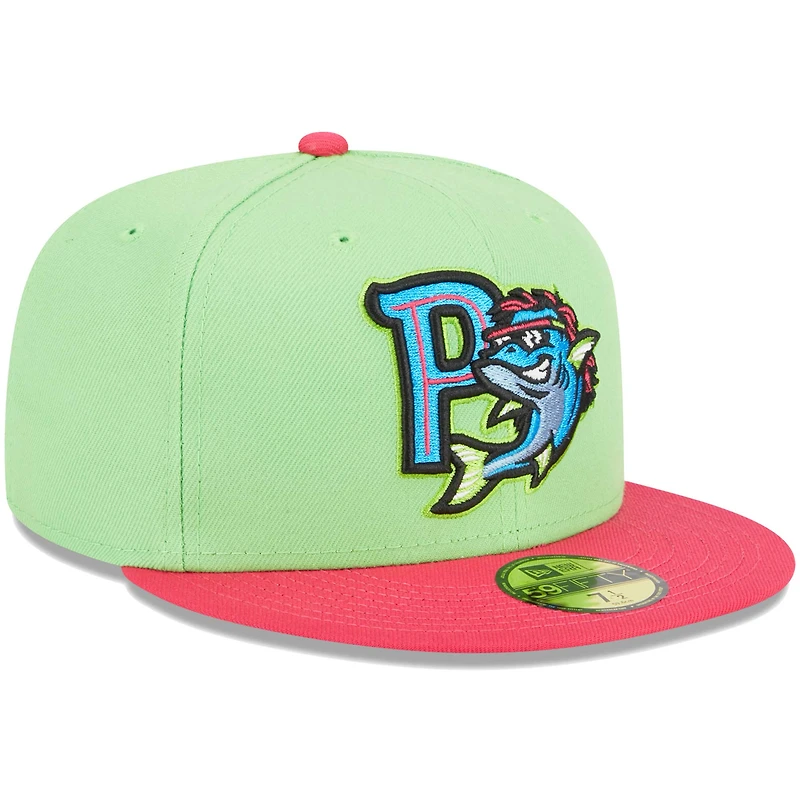 New Era Green Pensacola Blue Wahoos Theme Nights Mullets Alternate 2 59FIFTY Casquette ajustée pour homme