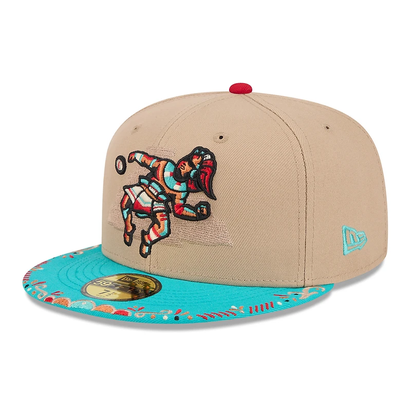 Casquette ajustée New Era 59FIFTY pour homme, beige clair/bleu clair, Pensacola Blue Wahoos 2026 Copa De La Diversion