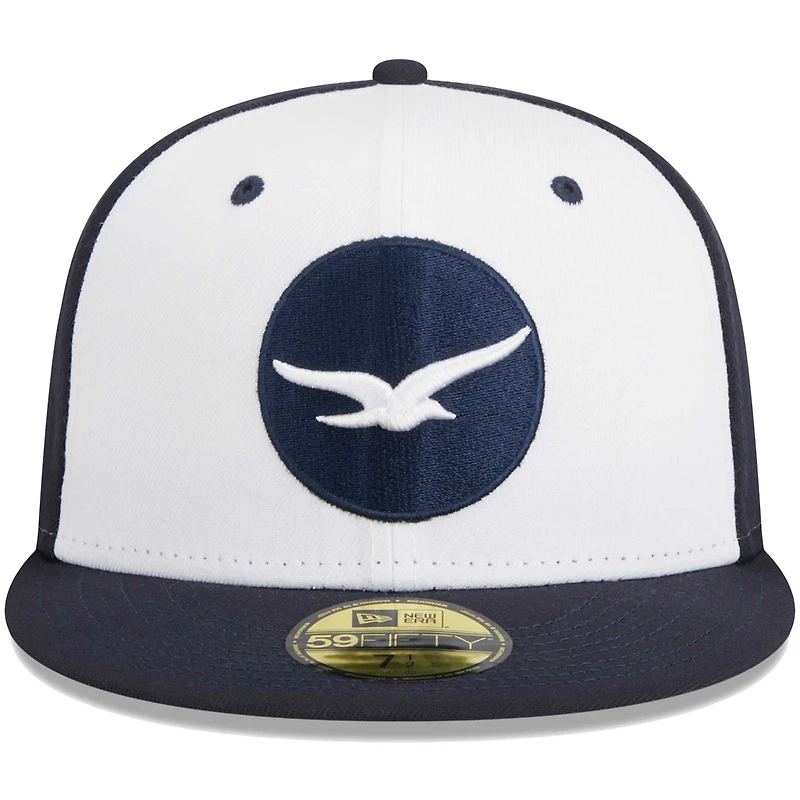 Men's New Era White Pensacola Blue Wahoos Theme Nights Seagulls  59FIFTY Fitted Hat