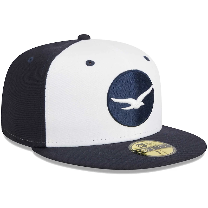 Men's New Era White Pensacola Blue Wahoos Theme Nights Seagulls  59FIFTY Fitted Hat