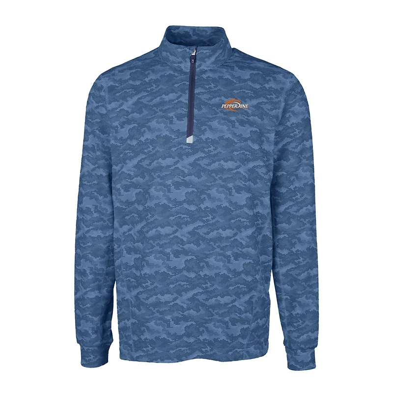 Men's Cutter & Buck Navy Pepperdine Waves Traverse Camo Print Stretch Quarter-Zip Pullover Top