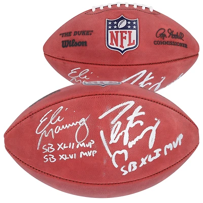 Peyton Manning Indianapolis Colts & Eli Manning New York Giants Dual-Signed Duke Full Color Football with Super Bowl MVP Inscriptions