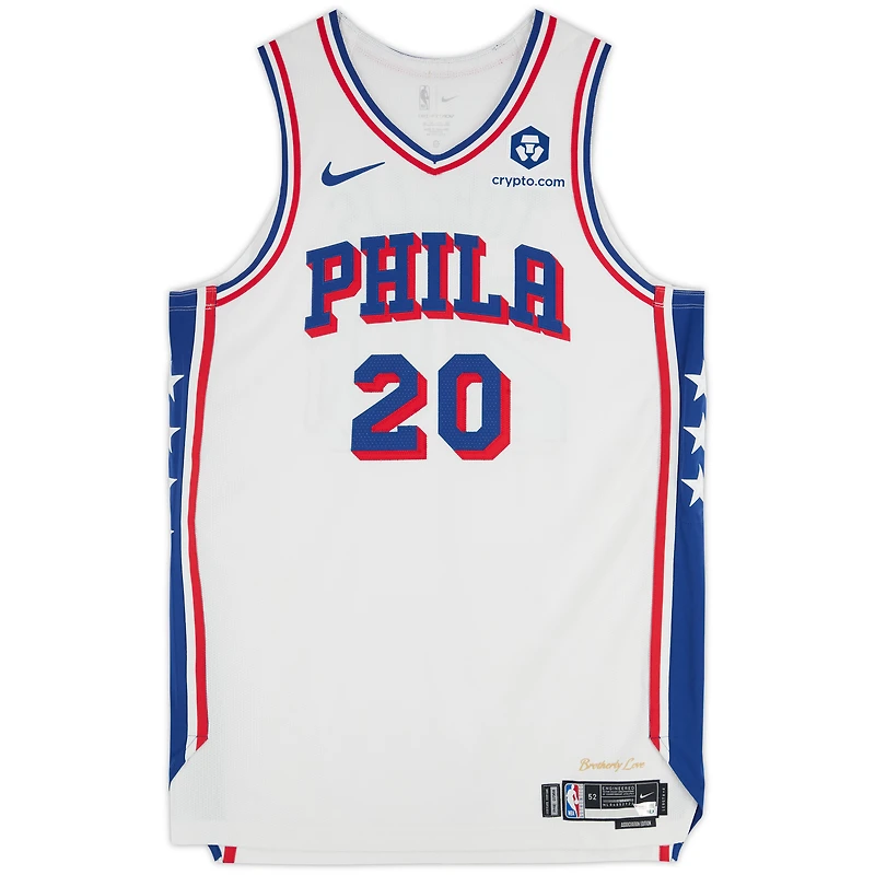 Ąžuolas Tubelis Philadelphia 76ers Player-Issued #20 White Nike Jersey from the 2023-24 NBA Season - Size 52+4