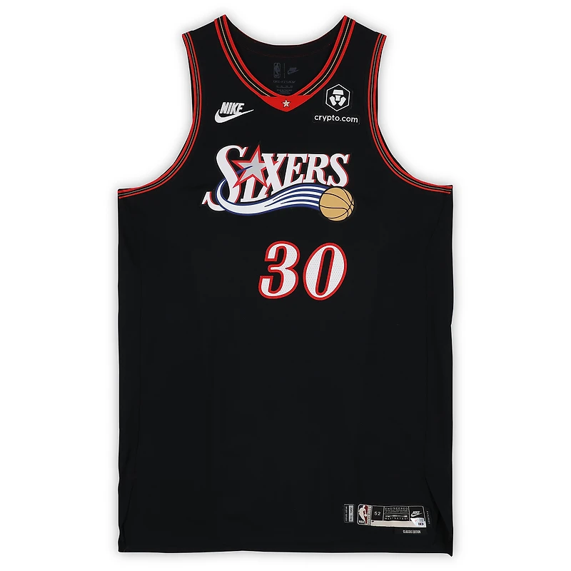 Adem Bona Philadelphia 76ers Game-Used #30 Black Hardwood Classic Jersey vs. Indiana Pacers on April 10, 2026 - Size 52+6